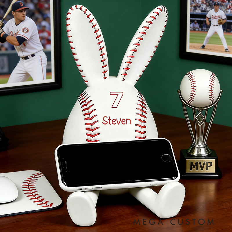 Personalized Baseball Bunny Phone Stand 3D Printed Easter Bunny Gift for Baseball Lovers