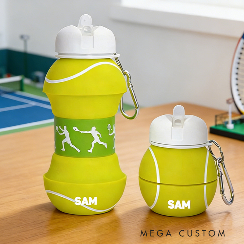 Personalized Foldable Tennis Water Cup Silicone Tennis Sports Water Bottle Custom Name Gift for Tennis Lovers