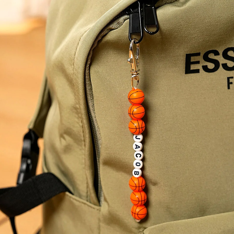 Personalized Basketball Charm Letter Beads Keychain Tag with Name Backpack Accessory Sports Team Birthday Gift for Teens Basketball Lovers