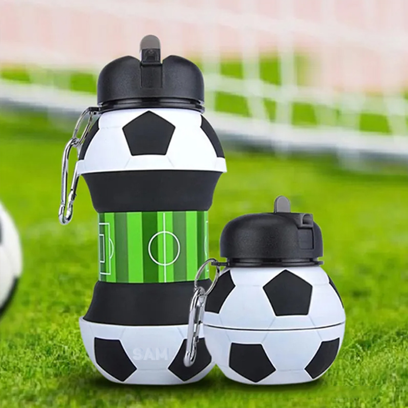 Personalized Foldable Soccer Water Cup Silicone Soccer Sports Water Bottle Custom Name Gift for Soccer Lovers