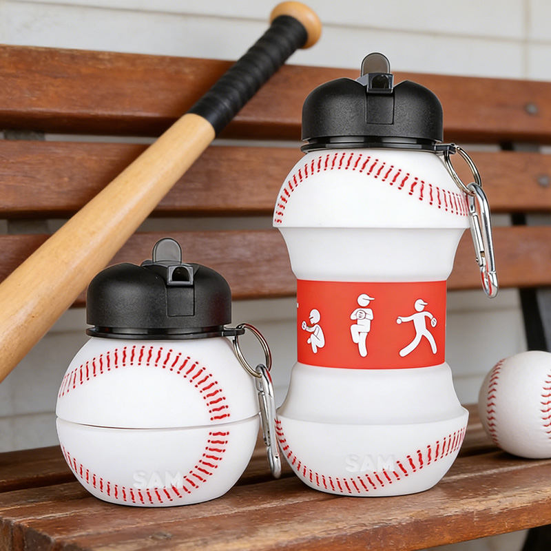 Personalized Foldable Baseball Water Cup Silicone Baseball Sports Water Bottle Custom Name Gift for Baseball Lovers