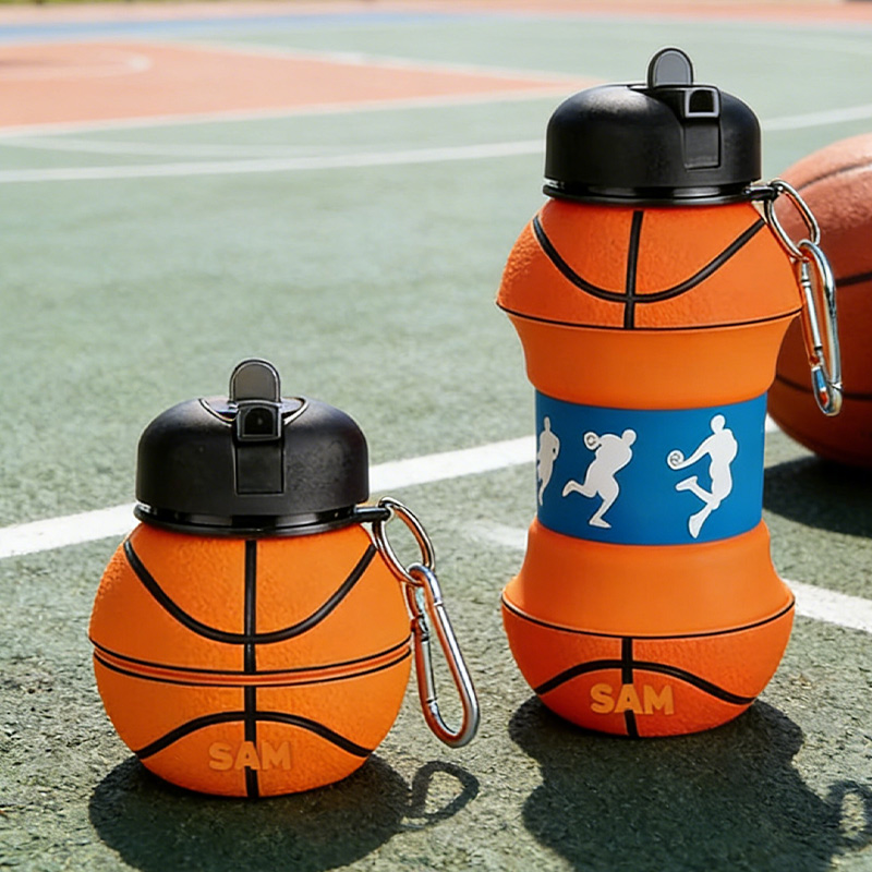 Personalized Foldable Clssic Basketball Water Cup Silicone Basketball Sports Water Bottle Custom Name Gift for Basketball Lovers