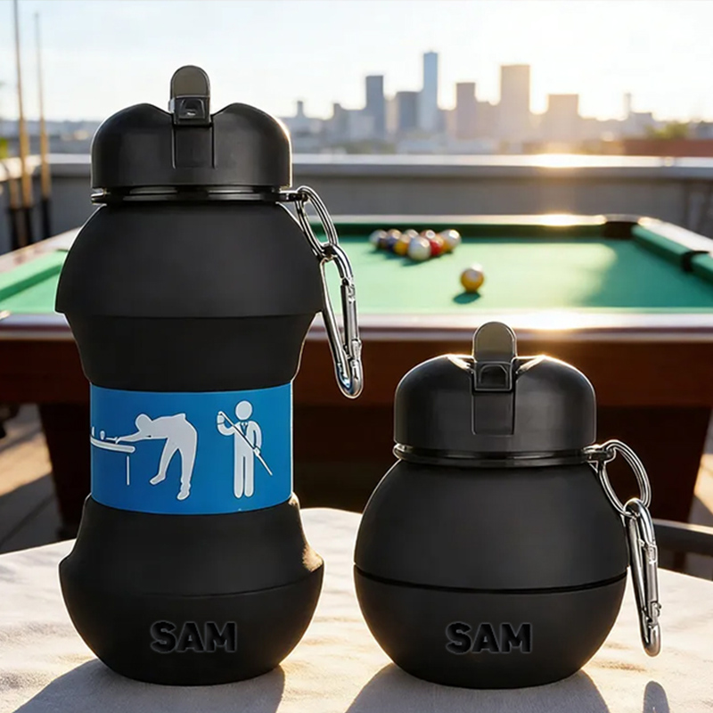 Personalized Foldable Clssic Billiards Water Cup Silicone Billiards Sports Water Bottle Custom Name Gift for Billiards Lovers