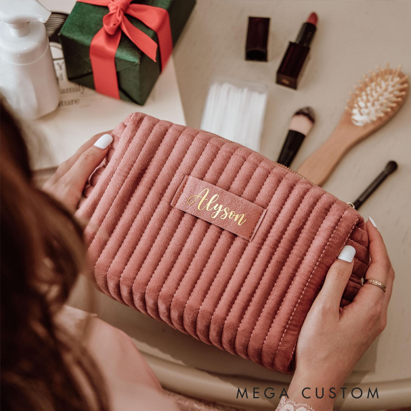 Personalized Velvet Makeup Bag Custom Travel Cosmetic Case with Name A Gift for Her