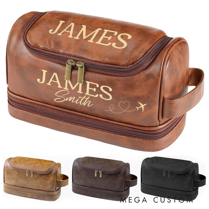 Personalized Travel Toiletry Bag Leather Bag for Travel Lover Gift for Him