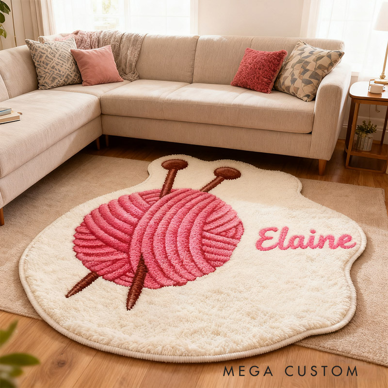 Personalized Knitting Welcome Door Mat Yarn Ball with Custom Name for Knitting Enthusiasts