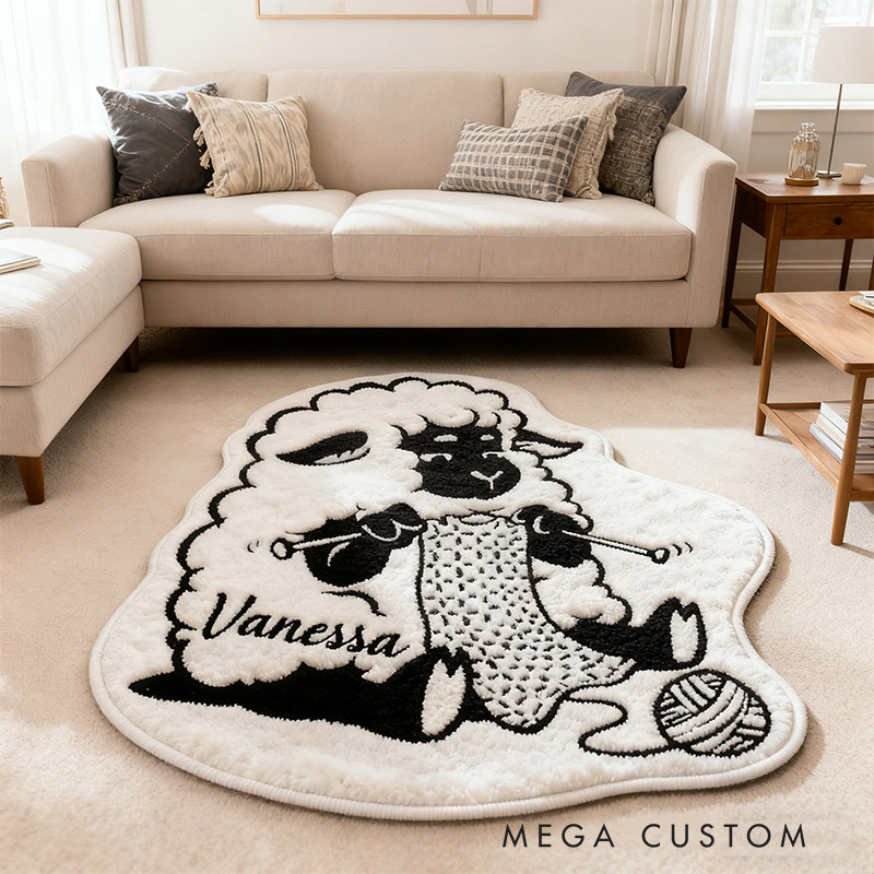 Personalized Knitting Welcome Door Mat Knitting Sheep with Custom Name for Knitting Enthusiasts