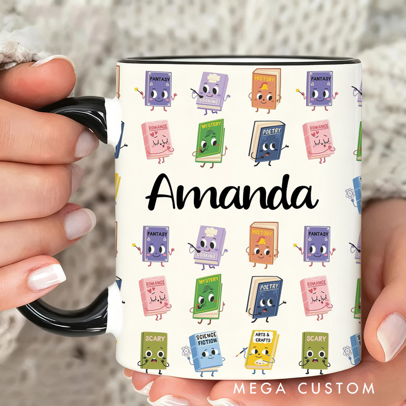 Personalized Book Genres Mugs Custom Cute Book Mug with Name Reading Lover Gifts Book Cup for Kids Christmas Gift