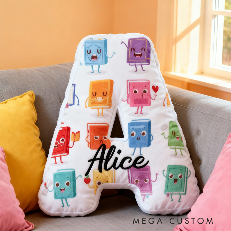 Personalized Cute Books Letter Pillow Graphic 3D Print Custom Name Gift for Reading Lovers