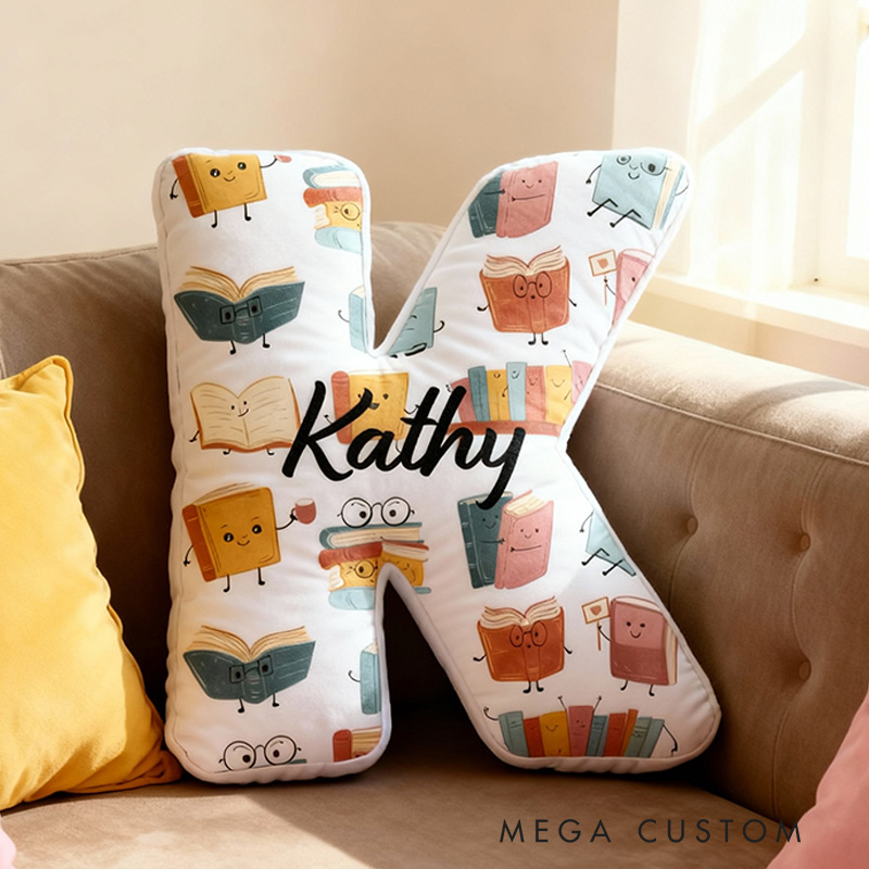 Personalized Books Letter Pillow Graphic 3D Print Anthropomorphic Book Motifs Custom Name Gift for Reading Lovers