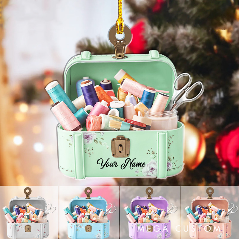 Personalized Sewing Box Christmas Ornament Sewing Flower Kit Ornament Gift For Sewing Lovers