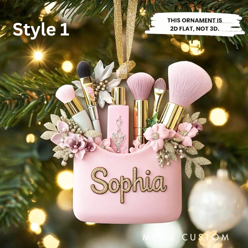 Personalized Makeup Christmas Ornament Beauty Brush Tree Decor With Name Gift For Makeup Lovers