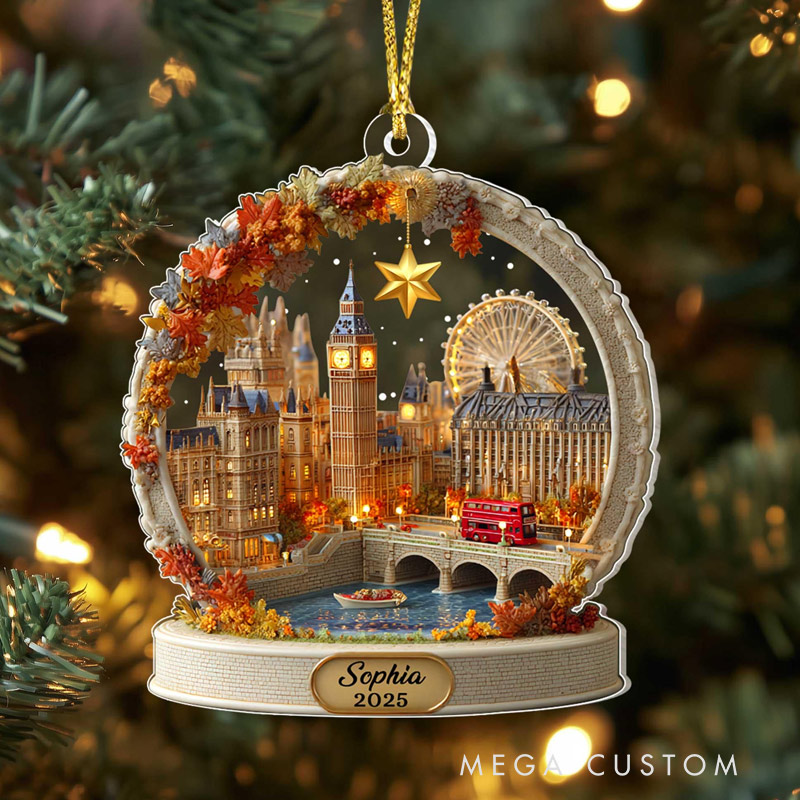 Personalized London Acrylic Ornament Custom London Travel Christmas Ornament Travel Ornament