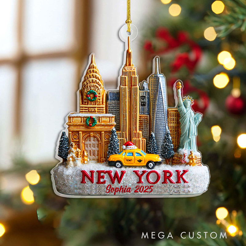Personalised NYC Skyline 2D FLAT Acrylic Ornament Travel Ornament Gift for New York Lovers