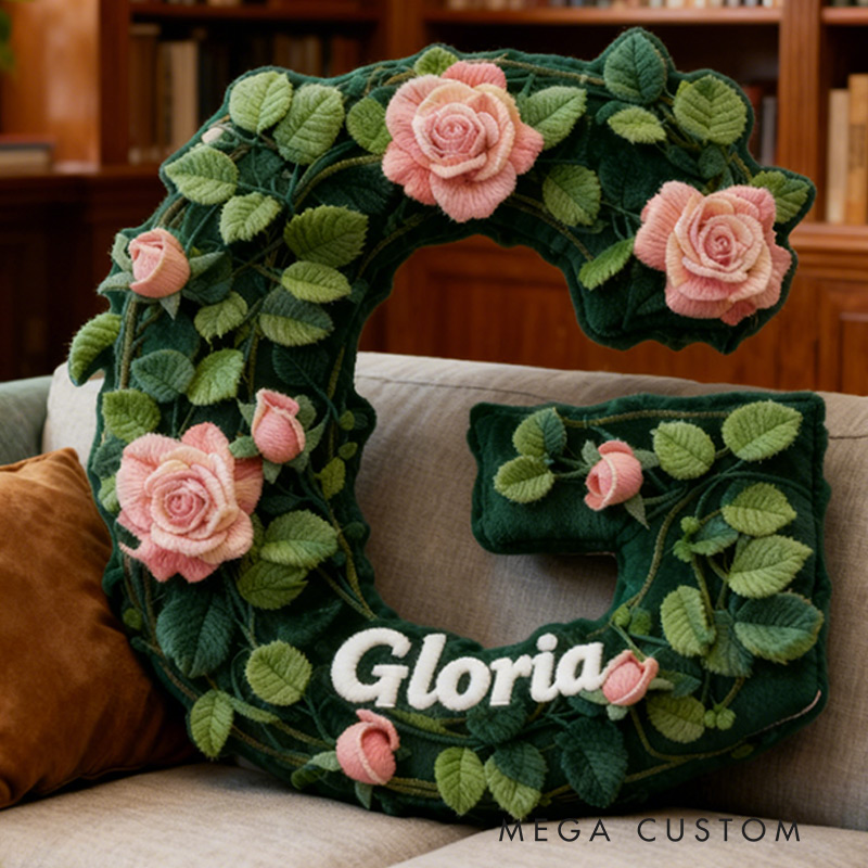 Personalized Vine Flowers Letter Pillow Graphic 3D Print Vine Flowers Custom Name Pillow for Gardening Lovers