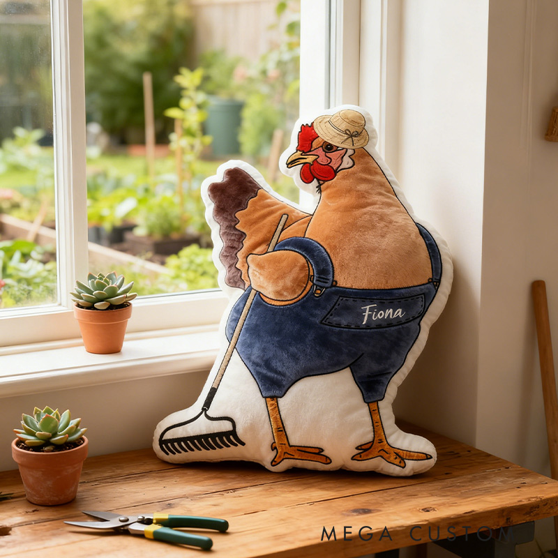 Personalized Garden Chicken Pillow with Custom Name Graphic 3D Print Garden Chicken Pillow for Gardening Lovers