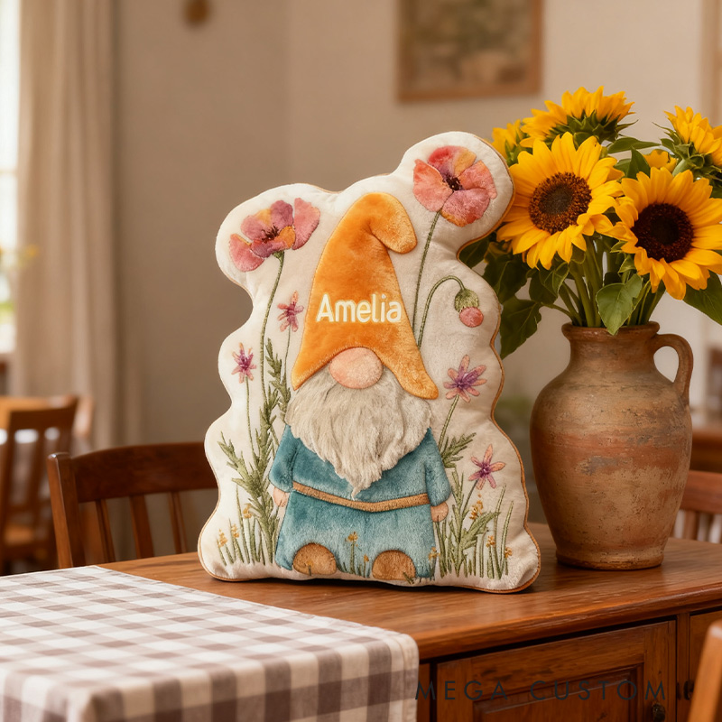 Personalized Garden Gnome Pillow with Custom Name Graphic 3D Print Garden Gnome Flowers Pillow for Gardening Lovers