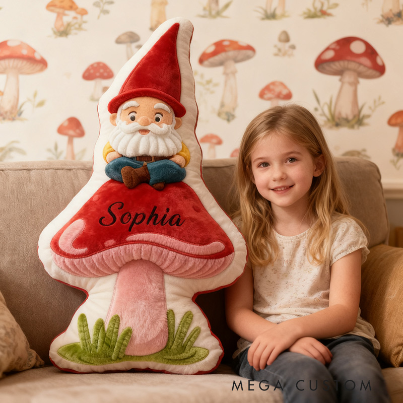 Personalized Garden Mushroom Gnome Pillow with Custom Name Graphic 3D Print Garden Mushroom Gnome Flowers Pillow for Gardening Lovers
