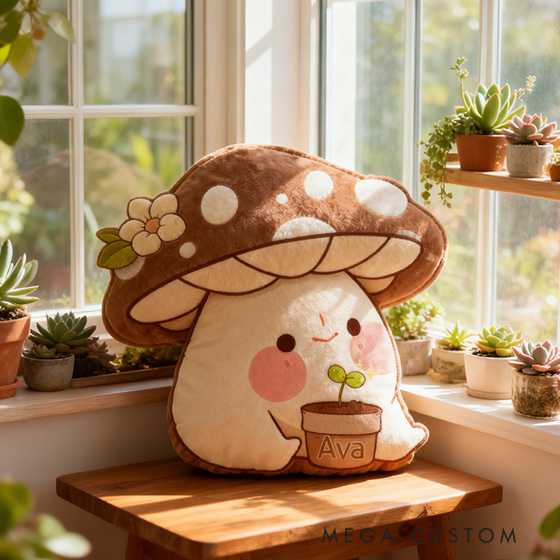 Personalized Garden Mushroom Pillow with Custom Name Graphic 3D Print Cute Garden Mushroom Pillow for Gardening Lovers