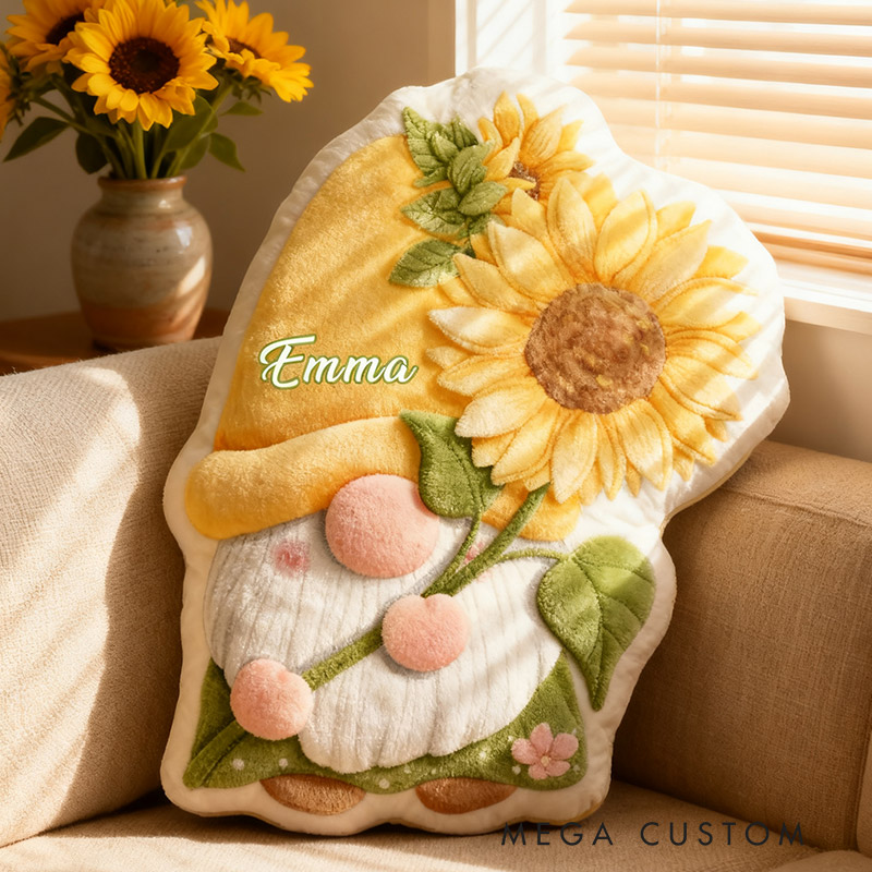 Personalized Garden Gnome Pillow with Custom Name Graphic 3D Print Sunflower Garden Gnome Pillow for Gardening Lovers
