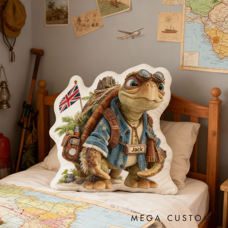 Personalized United Kingdom Travel Pillow Graphic 3D Print Turtle Backpack Trip Pillow Travel Souvenirs for Travel Lovers