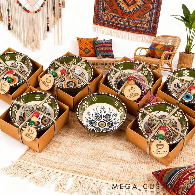 Personalized Ceramic Bowl Bohemian Style Bowl with Custom Name Engraving Gift for Pottery Ceramic Enthusiasts