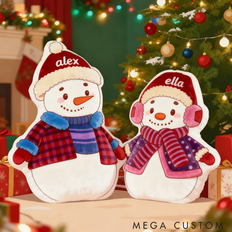Personalized Graphic 3D Print Cute Snowman Family Shaped Holiday Festival Pillow Gift for Family