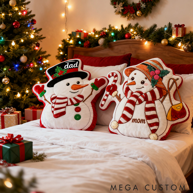 Personalized Graphic 3D Print Cute Snowman Family Shaped Holiday Festival Pillow Gift for Family