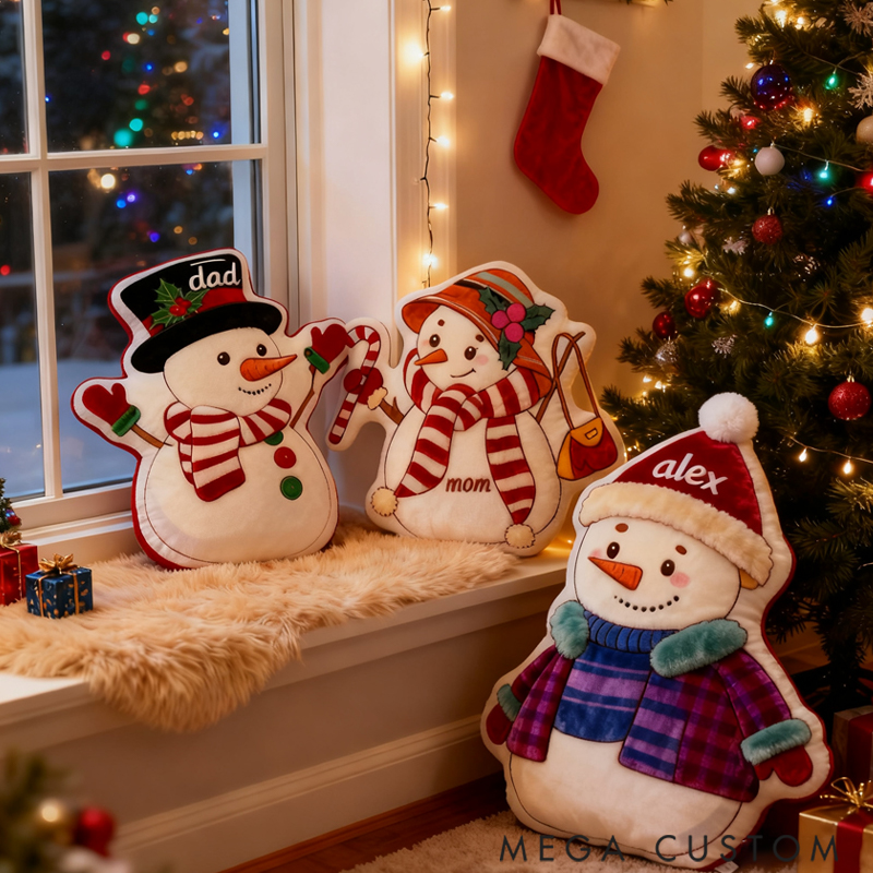 Personalized Graphic 3D Print Cute Snowman Family Shaped Holiday Festival Pillow Gift for Family