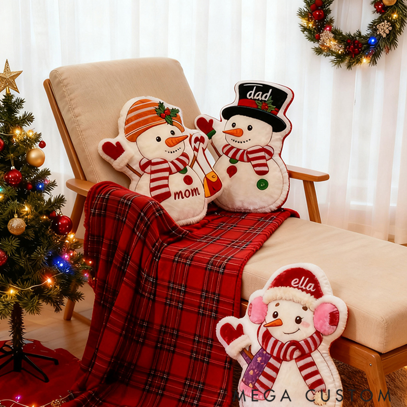 Personalized Graphic 3D Print Cute Snowman Family Shaped Holiday Festival Pillow Gift for Family
