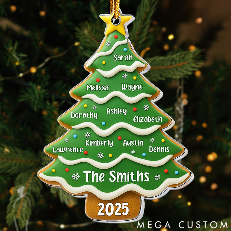 Personalized Christmas Tree Gingerbread with Family Name Ornament