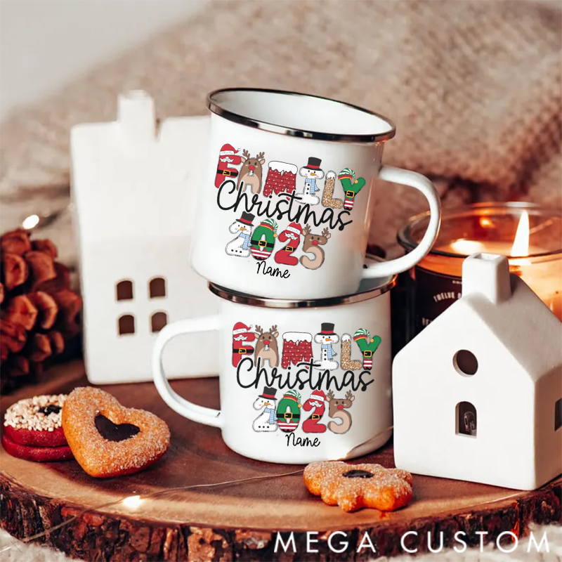 Personalized Family Christmas Enamel Mug Cherish Your Family Memories this Holiday Season