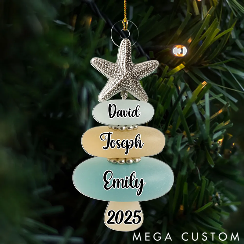 Personalized Sea Glass Christmas Tree Acrylic Ornament Gifts for Family