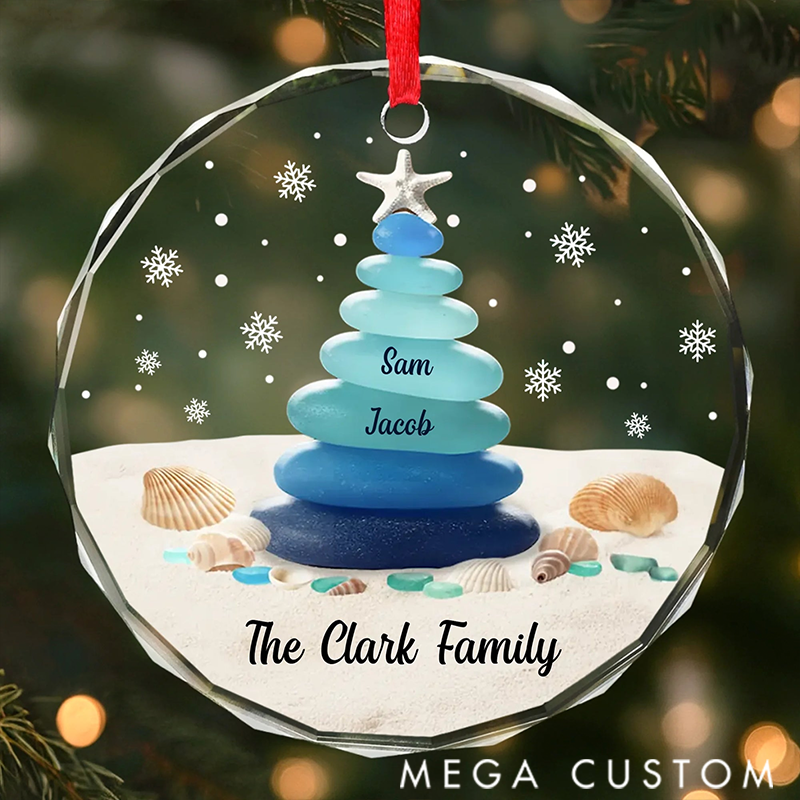 Waves Bring Us Closer Sea Glass Circle Glass Ornament Christmas Birthday Gifts for Mom Dad