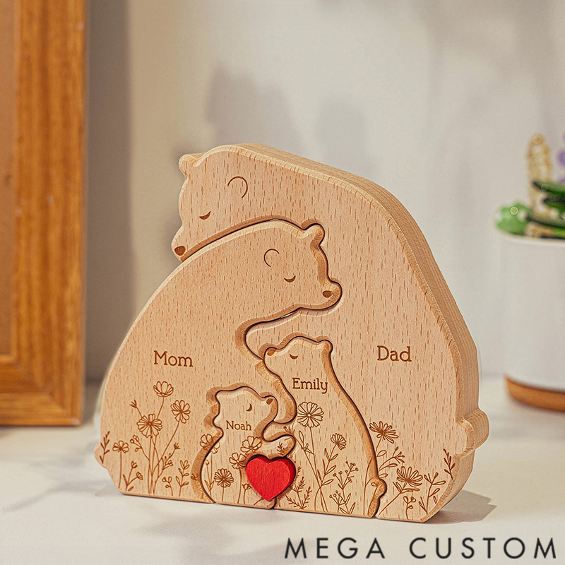 Personalized Hugging Bear Family Floral Version Wooden Bear Family Puzzle Christmas Gift for Family