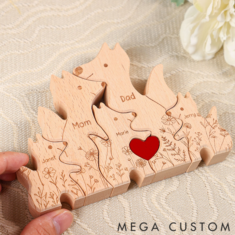 Personalized Wooden Fox Family Puzzle Christmas Gift for Family