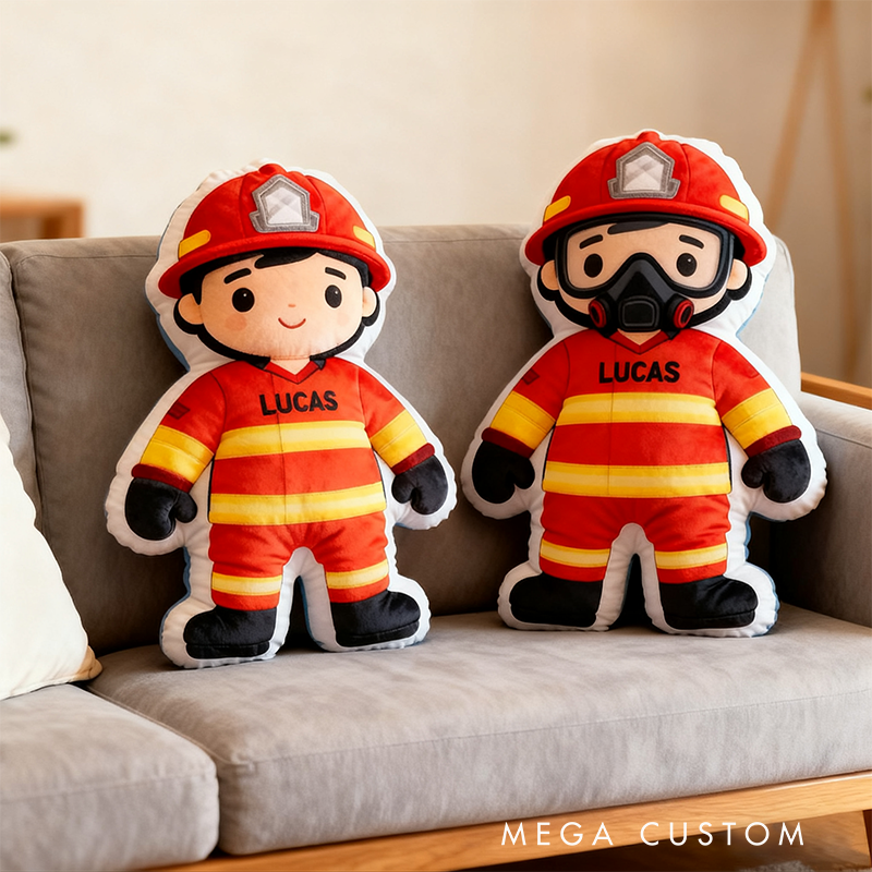 Personalized Cute Firefighter Pillow with Custom Name and Number Pillow 