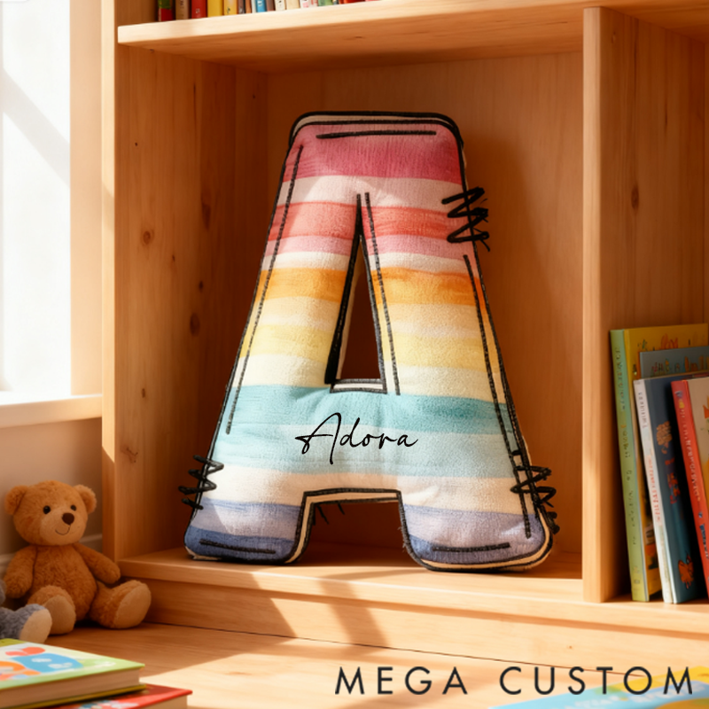 Personalized Rainbow Alphabet Shaped Pillow Graphic 3D Print