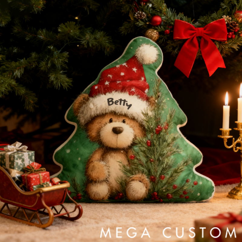 Personalised Christmas Bear Shaped Pillow Christmas Gift for Family 3D Printed Design