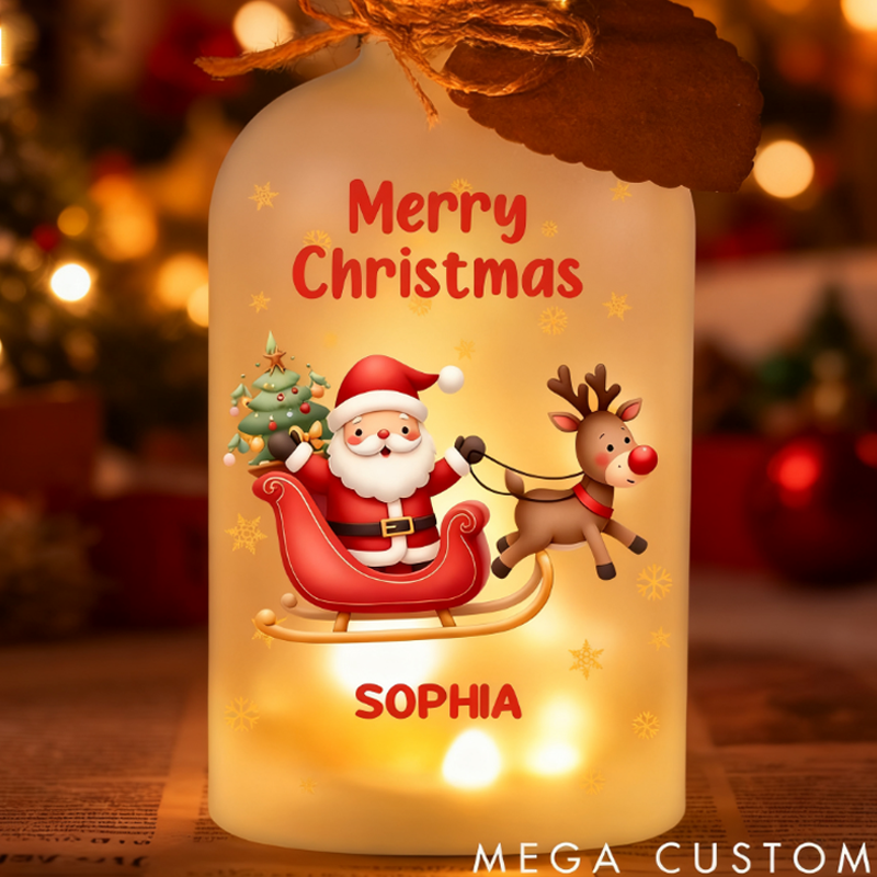 Personalized Cute Santa Claus Snowflake Christmas LED Glowing Glass Bottle Family Christmas Gift