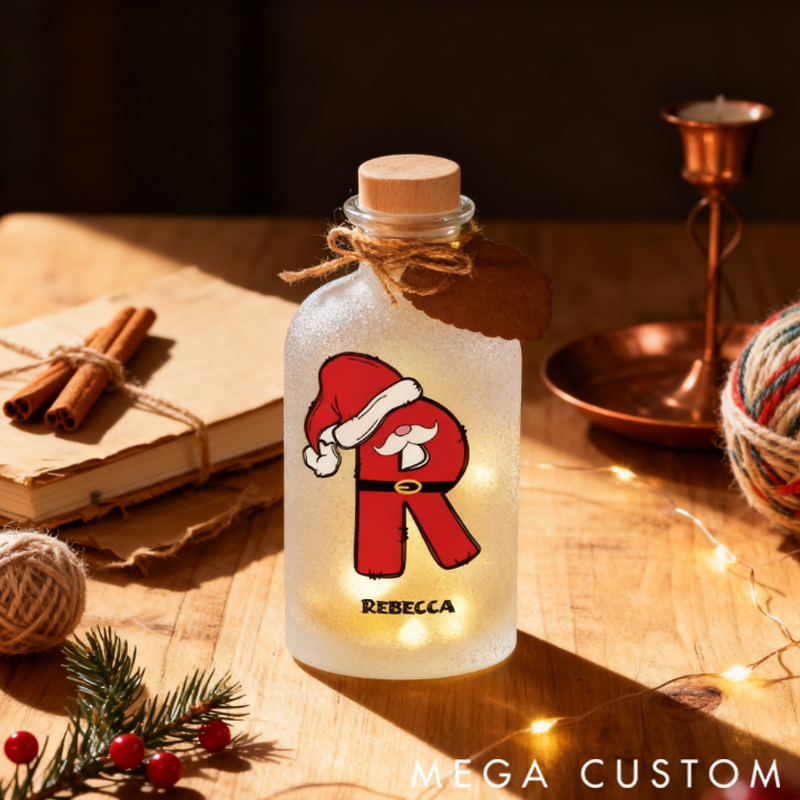 Personalized Santa Claus 26 Lettre Christmas LED Glowing Glass Bottle Family Christmas Gift