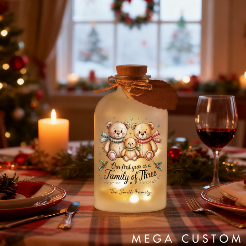 Personalized Our First Year Christmas Bears Family Christmas LED Glowing Glass Bottle Family Christmas Gift