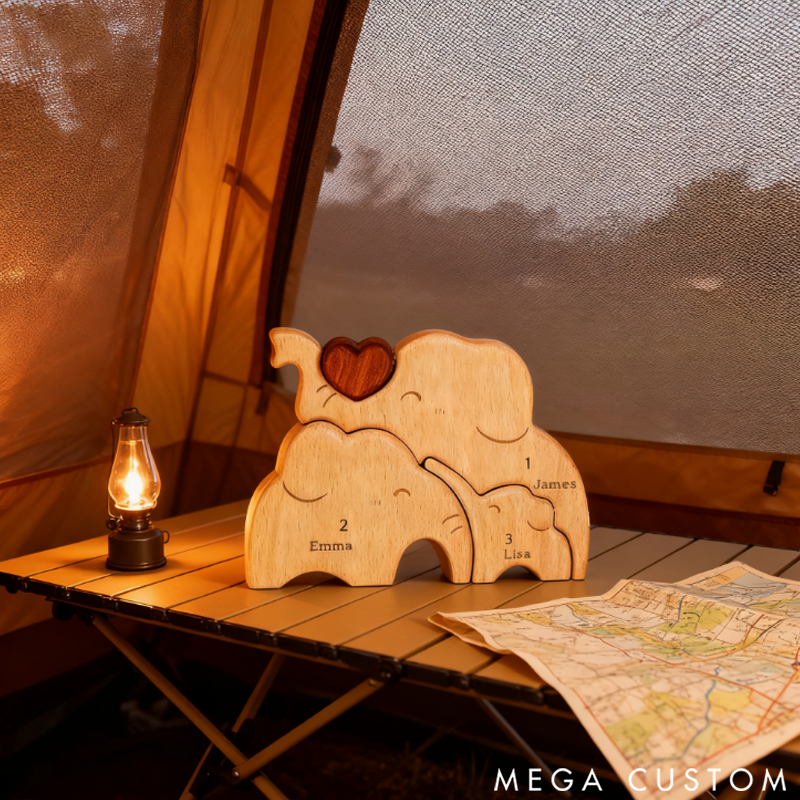 Personalized little Elephant Family Wooden Puzzle Adorable Shaped Wooden Ornament