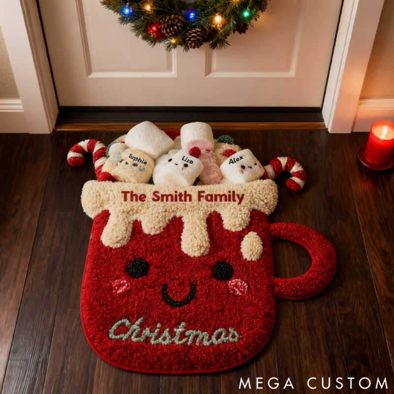 Personalized Christmas Doormat with Last Name Warm Welcome for Guests