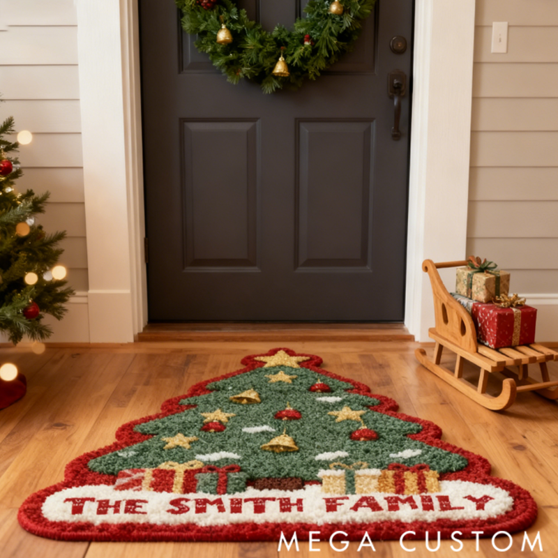 Personalized Customizable Family Name Christmas Tree Doormat Christmas Gift for Family