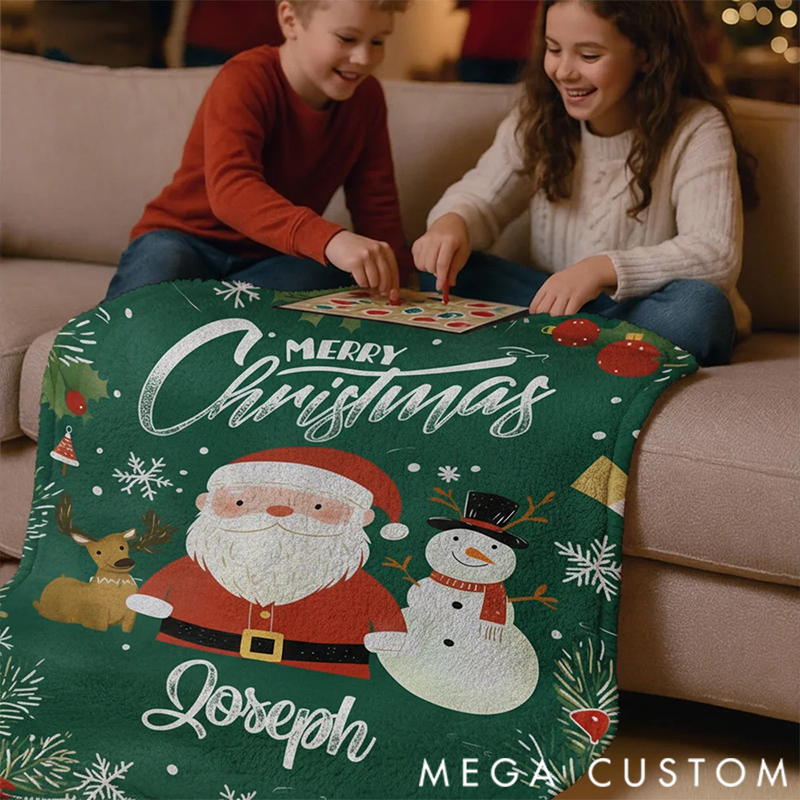 Personalized Merry Christmas Soft Throw Blanket with Name Christmas Gift for Family