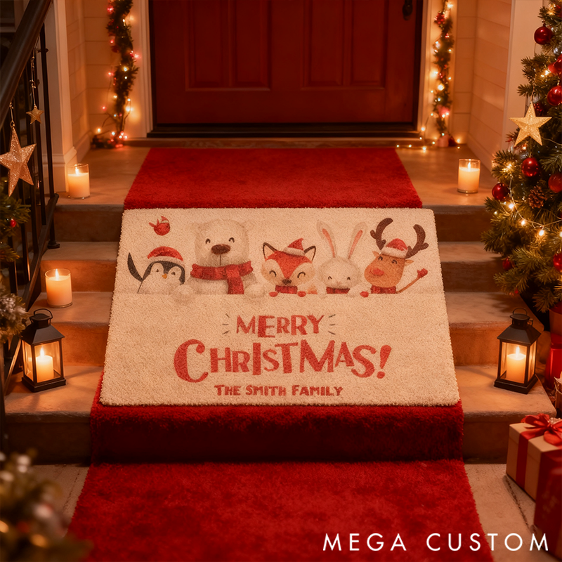 Personalized Merry Christmas Animal Family Doormat Christmas Gift for Family
