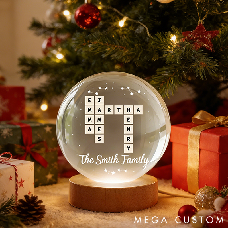Personalized Crossword Loving Family Siblings Besties Crystal Globe Lamp