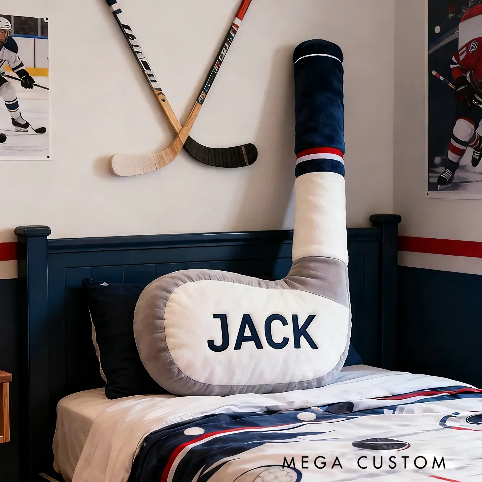 Personalized Ice Hockey Stick Pillow with Custom Name for Kids’ Playrooms and Bedrooms 