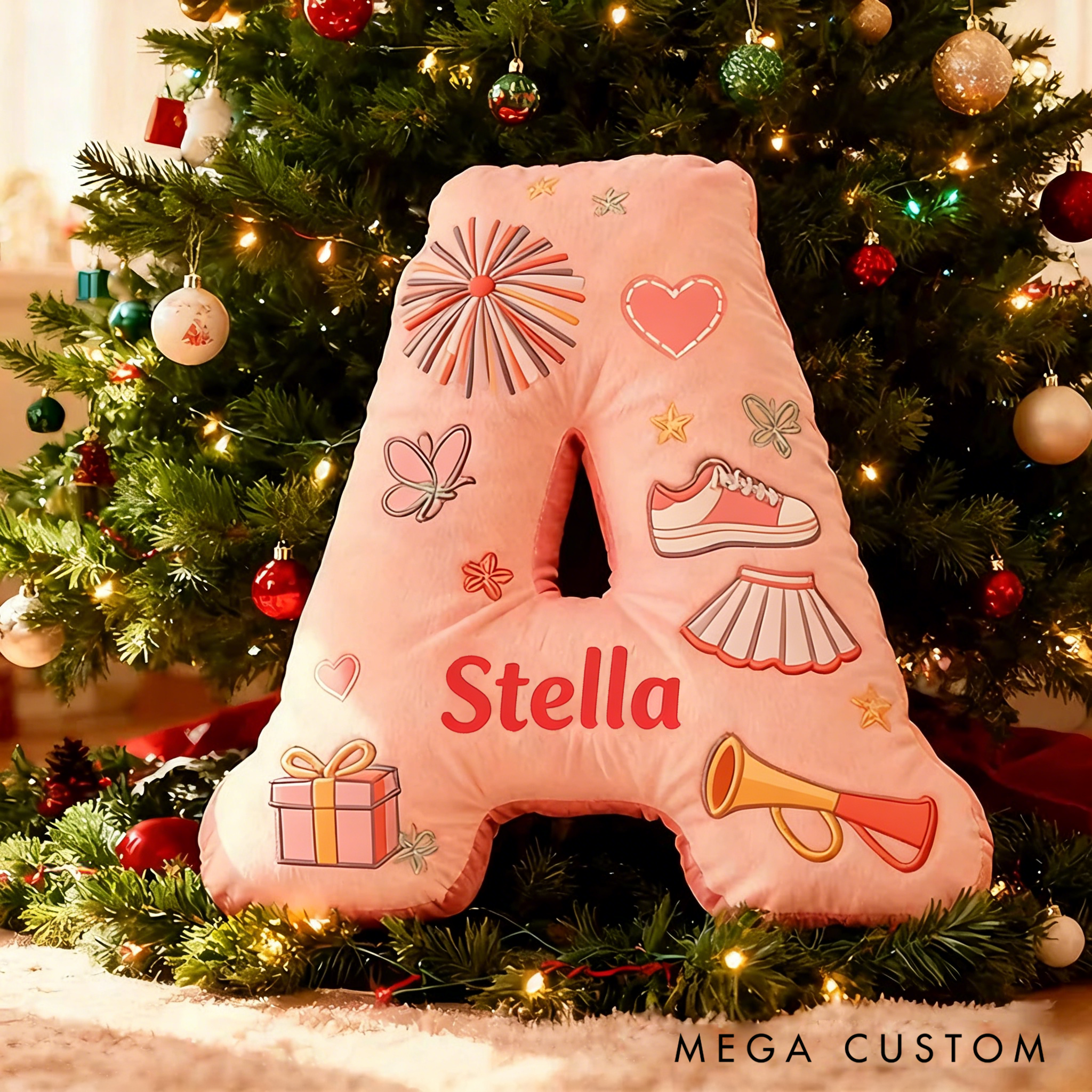 Personalized Cute Cheerleader Letter Pillow with Custom Name for Girls and Cheer Squad Members